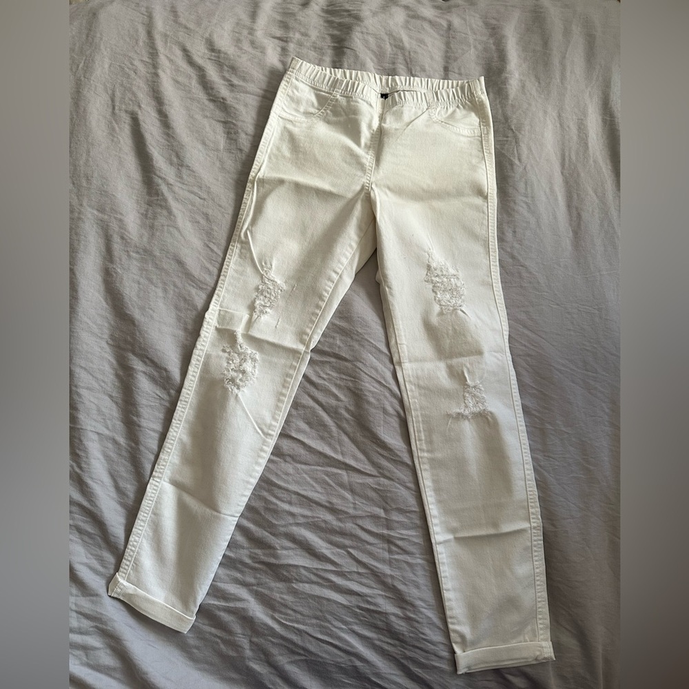 Women's White Distressed Pants - M